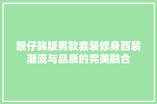 靓仔韩版男款套装修身西装潮流与品质的完美融合
