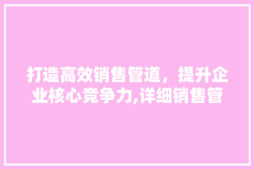 打造高效销售管道，提升企业核心竞争力,详细销售管道装修设计