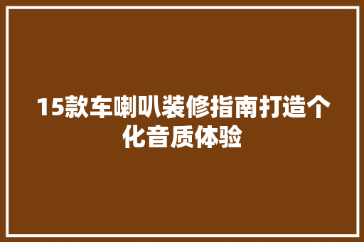 15款车喇叭装修指南打造个化音质体验