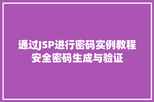 通过JSP进行密码实例教程安全密码生成与验证  第1张