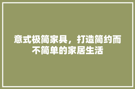 意式极简家具，打造简约而不简单的家居生活
