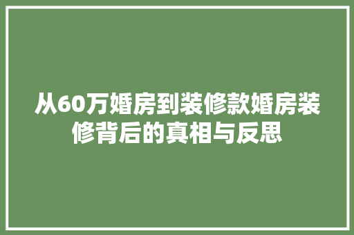 从60万婚房到装修款婚房装修背后的真相与反思  第1张