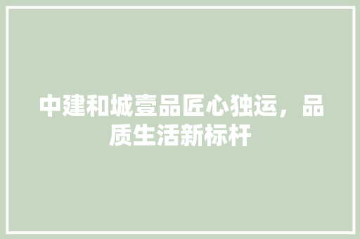 中建和城壹品匠心独运，品质生活新标杆