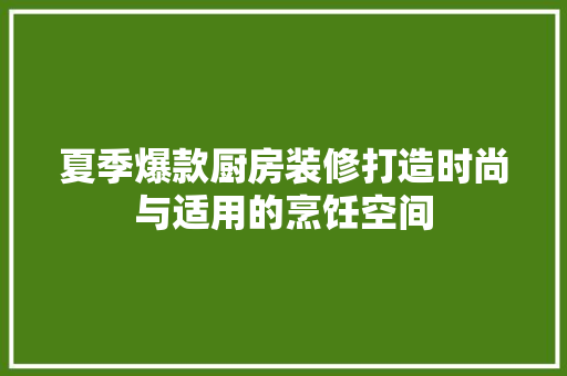 夏季爆款厨房装修打造时尚与适用的烹饪空间
