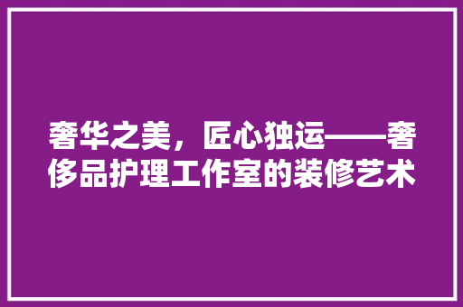 奢华之美，匠心独运——奢侈品护理工作室的装修艺术
