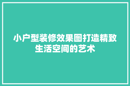 小户型装修效果图打造精致生活空间的艺术
