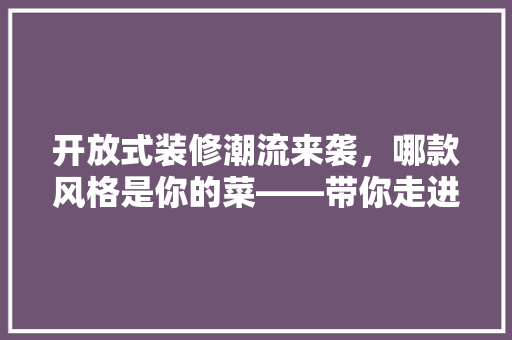 开放式装修潮流来袭，哪款风格是你的菜——带你走进时尚家居新篇章