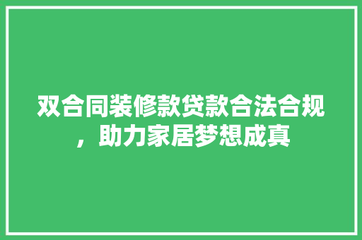 双合同装修款贷款合法合规，助力家居梦想成真