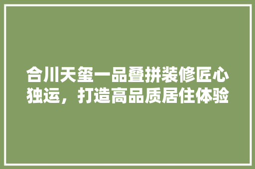 合川天玺一品叠拼装修匠心独运，打造高品质居住体验
