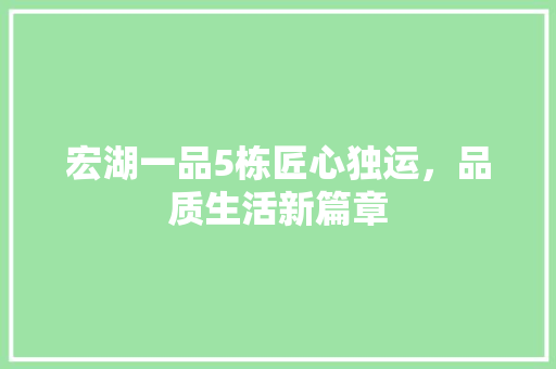宏湖一品5栋匠心独运，品质生活新篇章