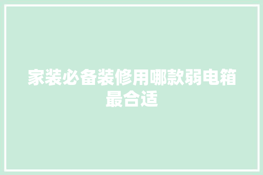 家装必备装修用哪款弱电箱最合适