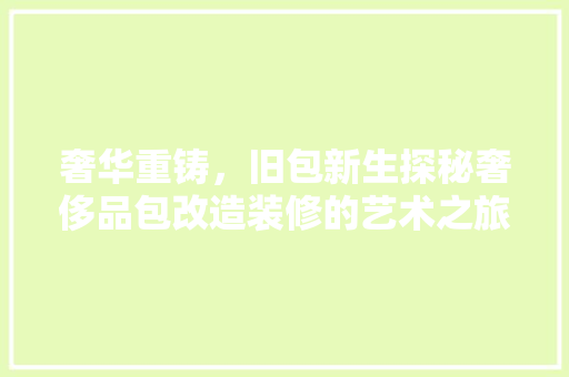 奢华重铸，旧包新生探秘奢侈品包改造装修的艺术之旅