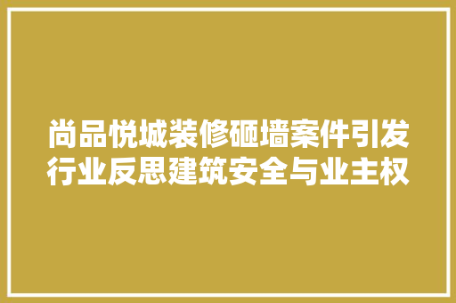 尚品悦城装修砸墙案件引发行业反思建筑安全与业主权益如何平衡