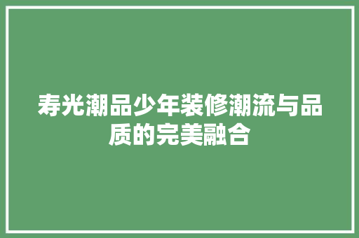 寿光潮品少年装修潮流与品质的完美融合