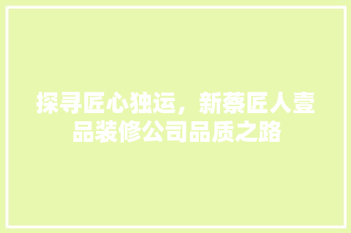 探寻匠心独运，新蔡匠人壹品装修公司品质之路