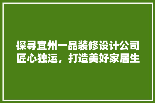 探寻宜州一品装修设计公司匠心独运，打造美好家居生活