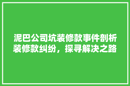 泥巴公司坑装修款事件剖析装修款纠纷，探寻解决之路
