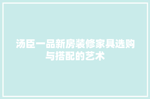 汤臣一品新房装修家具选购与搭配的艺术