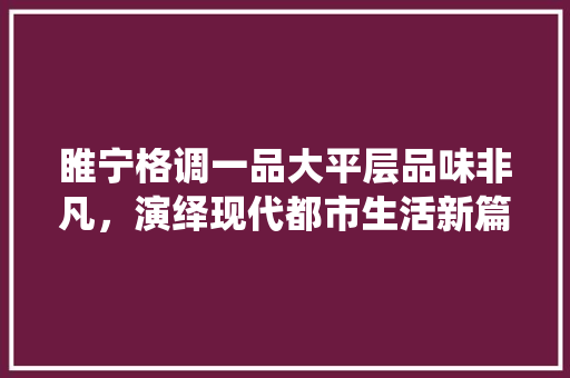 睢宁格调一品大平层品味非凡，演绎现代都市生活新篇章