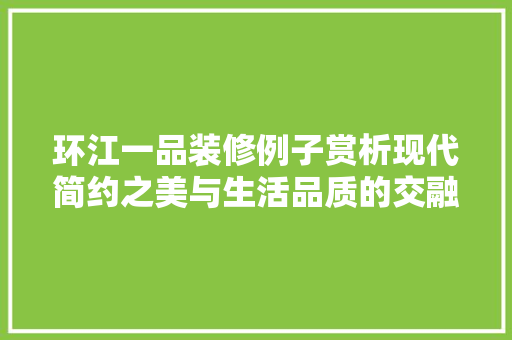 环江一品装修例子赏析现代简约之美与生活品质的交融