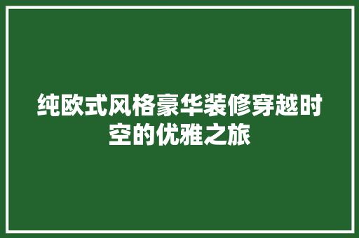 纯欧式风格豪华装修穿越时空的优雅之旅