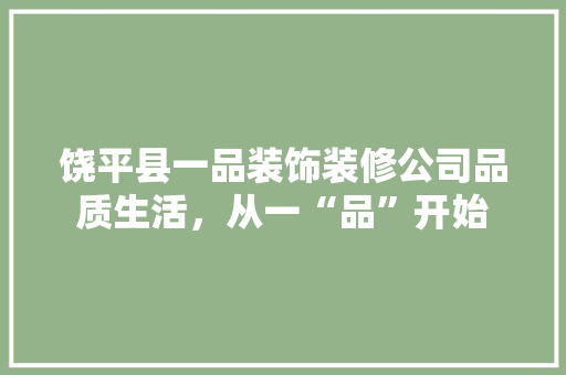 饶平县一品装饰装修公司品质生活，从一“品”开始