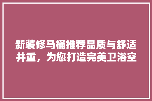 新装修马桶推荐品质与舒适并重，为您打造完美卫浴空间