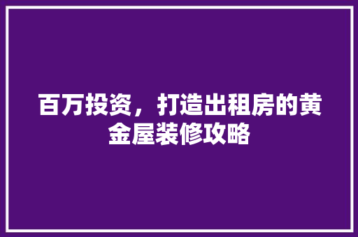 百万投资，打造出租房的黄金屋装修攻略  第1张
