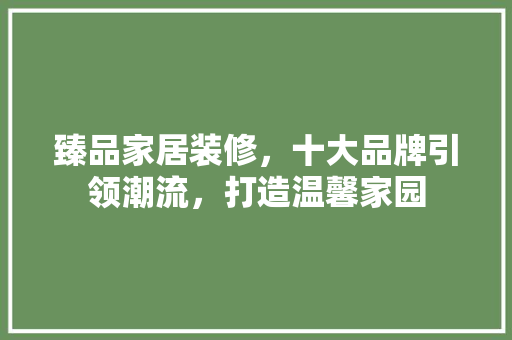 臻品家居装修，十大品牌引领潮流，打造温馨家园