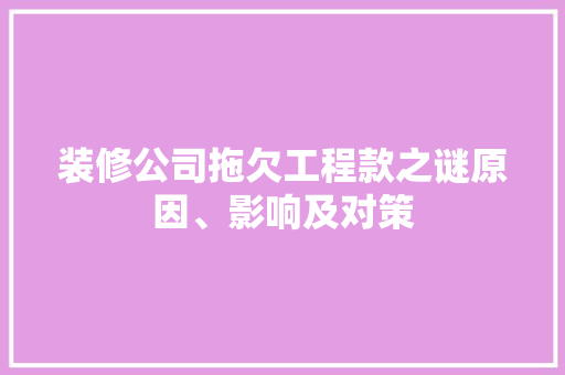 装修公司拖欠工程款之谜原因、影响及对策
