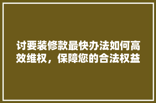 讨要装修款最快办法如何高效维权，保障您的合法权益