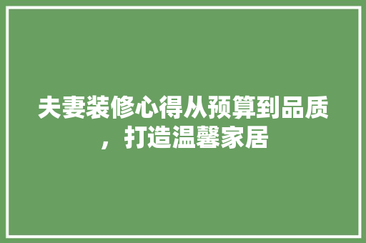 夫妻装修心得从预算到品质，打造温馨家居