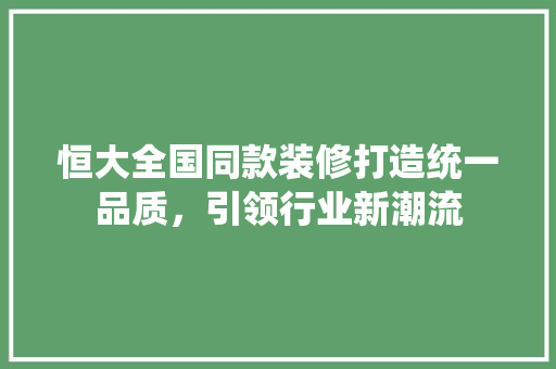 恒大全国同款装修打造统一品质，引领行业新潮流