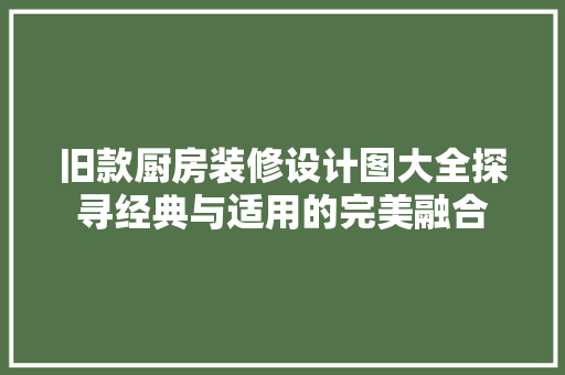 旧款厨房装修设计图大全探寻经典与适用的完美融合