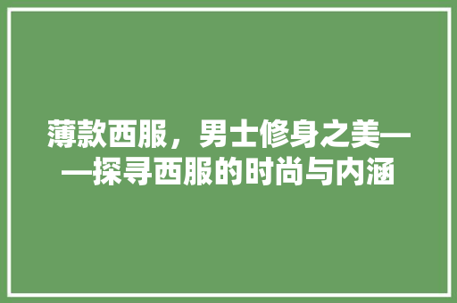 薄款西服，男士修身之美——探寻西服的时尚与内涵