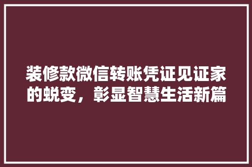 装修款微信转账凭证见证家的蜕变，彰显智慧生活新篇章