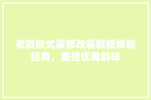 老款欧式装修改装教程焕新经典，重拾优雅韵味