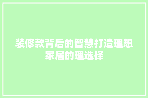 装修款背后的智慧打造理想家居的理选择