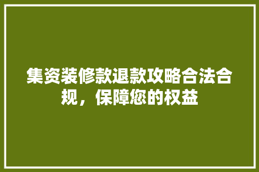 集资装修款退款攻略合法合规，保障您的权益
