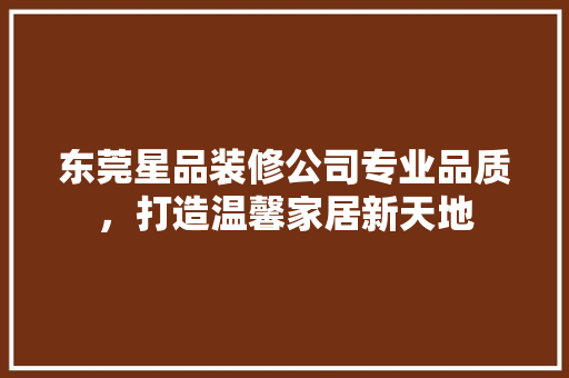 东莞星品装修公司专业品质，打造温馨家居新天地