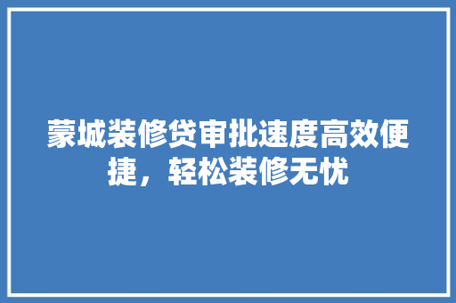 蒙城装修贷审批速度高效便捷，轻松装修无忧
