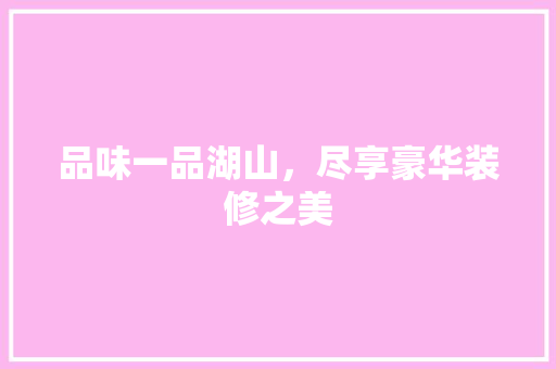 品味一品湖山，尽享豪华装修之美