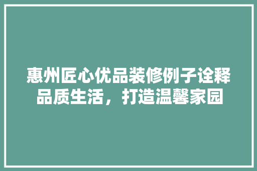 惠州匠心优品装修例子诠释品质生活，打造温馨家园