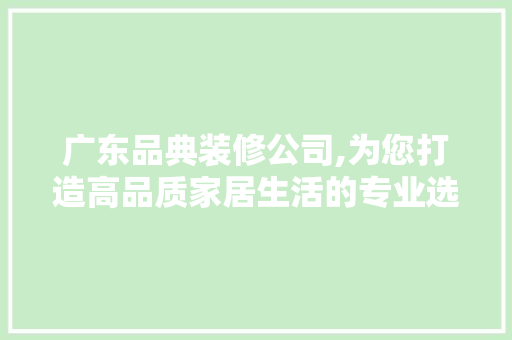 广东品典装修公司,为您打造高品质家居生活的专业选择