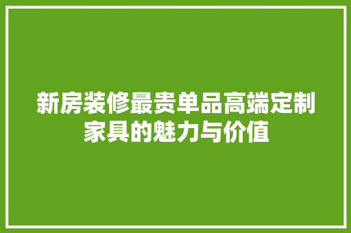 新房装修最贵单品高端定制家具的魅力与价值