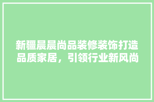 新疆晨晨尚品装修装饰打造品质家居，引领行业新风尚