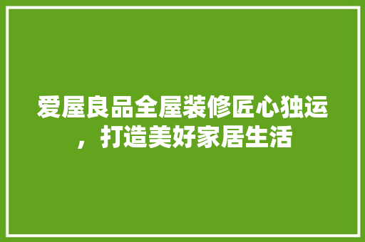 爱屋良品全屋装修匠心独运，打造美好家居生活