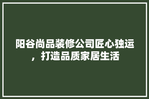 阳谷尚品装修公司匠心独运，打造品质家居生活