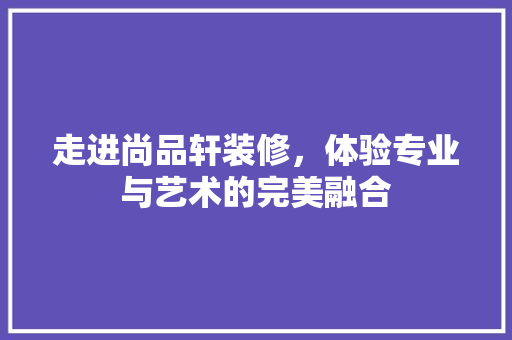 走进尚品轩装修，体验专业与艺术的完美融合