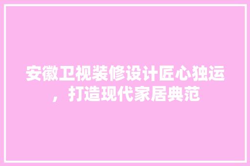 安徽卫视装修设计匠心独运，打造现代家居典范